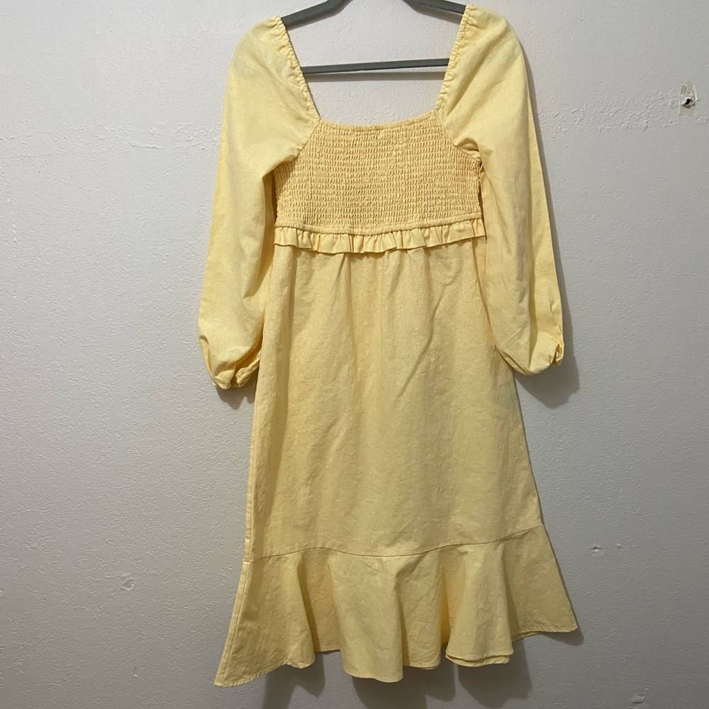 7 FOR ALL MANKIND: Puff Sleeves Smocked Linen Midi Dress